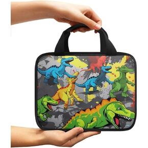 Cartoon Dinosaur Bible Cover Case Case for Kids Boys Carrying Book Case with Handle and Zippered Pocket Portable Church Bag Bible Protective Tote