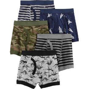 Carter's Boy's Cotton Boxer Briefs (Camo Green/Dinosaur/Stripes/Rocket