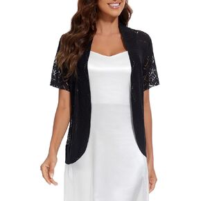 Women's Elegant Short Sleeve Shrug Lightweight Soft Hollow Out Knit Open Front Cardigan