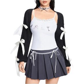 GORGLITTER Women's Cute Bow Bolero Shrugs for Dresses Y2k Lightweight Open Front Cardigan Sweaters Fall Crop Knit Tops