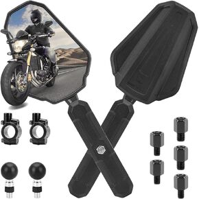 Motorcycle Mirrors, ATV Rear View Mirror With Adjustable Ram mount, No Vibration & Wobble, Dirt Bike Mirrors for handlebars Compatible with Scooter Ebike Moped, 2 Pack