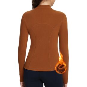 BALEAF Women's Thermal Tops Long Sleeve Shirts Fleece Lined Turtleneck Cold Weather Winter Warm Gear Running Thumbholes Brown S