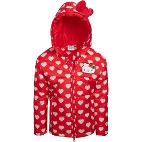 Hello Kitty Girls' Puffer Jacket - Full Zip Up Hooded Puffer Jackets - Outdoor Jackets for Girls (3T-7)