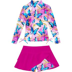 Vogseek Girls Swimsuit Two Pieces Rash Guard Bathing Suit UPF 50+ Beach Swim Skirt with Shorts Swimwear 5-12T