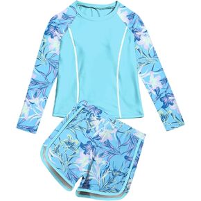 Vogseek Girls Rash Guard Swimsuits 2 Piece Bathing Suit UPF 50+ Summer Swimwear Size 7-12T