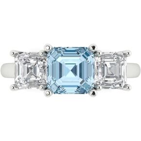 Clara Pucci 3.35 Square Emerald Baguette cut 3 Stone W/Accent Natural Aquamarine Art Deco Wedding Statement Bridal ring 18K White Gold
