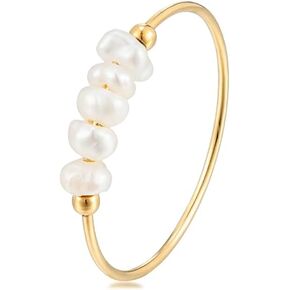 ZMANYIJEW Freshwater Pearl Ring for women,Dainty Minimalistic 316L Stainless Steel Gold Stacking Statement Wedding Finger Pearl Rings Holiday Gift for Women
