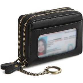 Credit Card Holder for Women, RFID Blocking Wallet Small Leather Wallet Women with Accordion Zipper, Card Wallet Keychain Blue