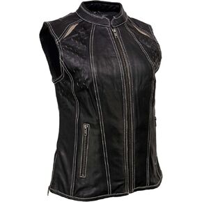 Milwaukee Leather MLL4507 Women's Black Leather Orange Accented Laser Cut Vented Scuba Style Motorcycle Rider Vest