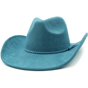Western Cowboy Hat for Women Men Classic Fedora Hats Wide Brim Suede Cowboy Hat for Women with Buckle Belt