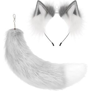2 Pcs Fox Wolf Cat Ear Headband and Tail Keychain Furry Fancy Party Party Costume Gift Therian Stuff Tail Gear Wolf Ear in Kuwait
