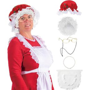 PROMOTED TO BIG SISTER 5 Pcs Christmas Old Lady Santa Costume Mrs.Claus for Women Granny Cosplay Grandma Xmas Dress Up Party