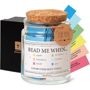 Read Me When Bible Verses Jar for Emotions and Feelings,The Hope Jar Bible Verses,Emotions and Feelings Bible Verse Jar With 90 Coloring Bible Cards,Christian Gifts for Women(Six Emotions）