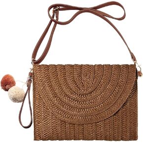 Straw Clutch Bag Woven Purse for Women Shoulder Bag Casual Beach Rattan Handmade Wallet