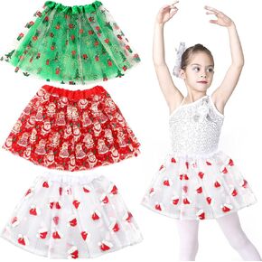 Geyoga 3 Pack Toddler Tutu Skirts Christmas Party Fancy Dress up for Toddler Girls 3-8 Sparkle Layered Tulle Tutu for Cosplay Multicolor
