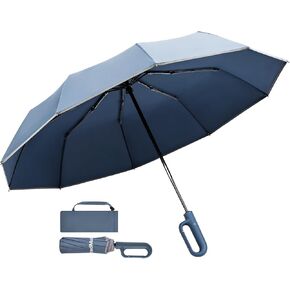 TradMall Travel Umbrella, 280T Fabric Windproof Automatic Portable Compact Folding Umbrellas for Rain with Reflective Stripe for Women and Men