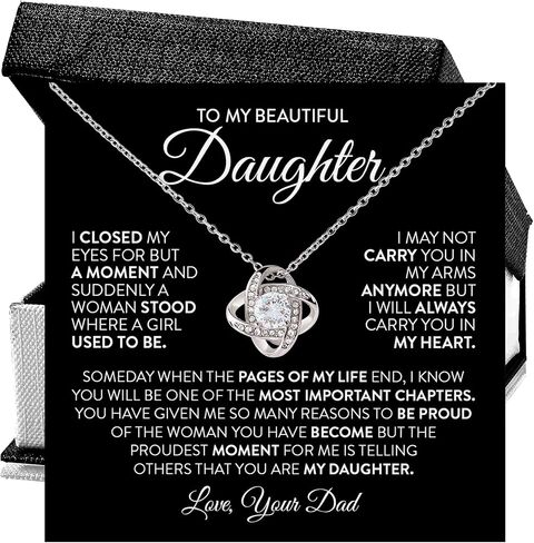 To My Daughter Necklace From Dad, Love Knot Necklace, Daughter Gift From Dad, Daughter Necklace Birthday Christmas Gifts For Daughter From Dad, Father Daughter Necklace, Jewelry Gifts For Daugther in Saudi Arabia