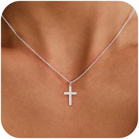 Cross Necklace for Women, Small 14K Gold Plated Cross Pendant Necklace Dainty Gold Cross Necklace Cute Cross Choker Necklace Simple Gold Charm Necklace for Women Trendy Jewelry Gifts in Saudi Arabia