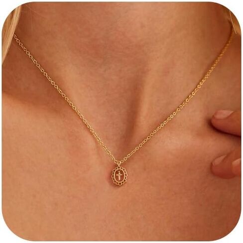 Cross Necklace for Women, Small 14K Gold Plated Cross Pendant Necklace Dainty Gold Cross Necklace Cute Cross Choker Necklace Simple Gold Charm Necklace for Women Trendy Jewelry Gifts in Saudi Arabia