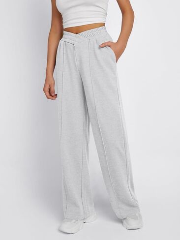 Trendy Queen Wide Leg Sweatpants Women Fashion High Waisted Baggy Flared Pants Loose Fit Athletic Joggers with Pockets in Saudi Arabia