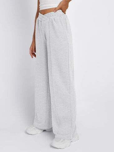 Trendy Queen Wide Leg Sweatpants Women Fashion High Waisted Baggy Flared Pants Loose Fit Athletic Joggers with Pockets in Saudi Arabia