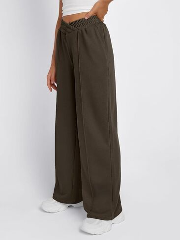 بنطال رياضي عصري واسع الأرجل للنساء، سروال فضفاض واسع الخصر وفضفاض مناسب للركض الرياضي مع جيوب in Kuwait