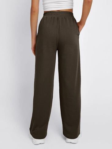 بنطال رياضي عصري واسع الأرجل للنساء، سروال فضفاض واسع الخصر وفضفاض مناسب للركض الرياضي مع جيوب in Kuwait