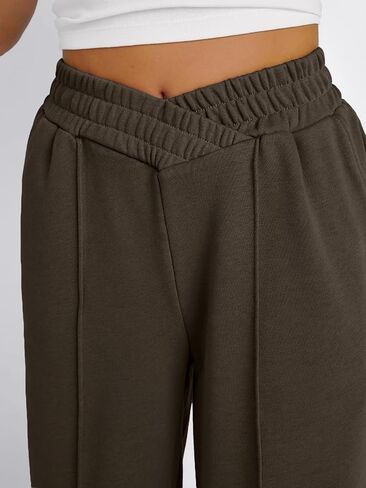 بنطال رياضي عصري واسع الأرجل للنساء، سروال فضفاض واسع الخصر وفضفاض مناسب للركض الرياضي مع جيوب in Kuwait