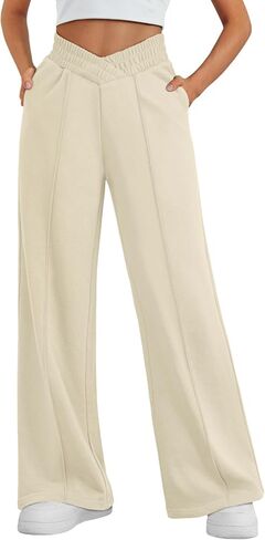 Trendy Queen Wide Leg Sweatpants Women Fashion High Waisted Baggy Flared Pants Loose Fit Athletic Joggers with Pockets in Saudi Arabia