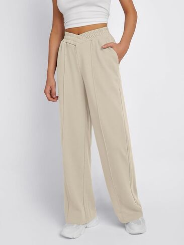 Trendy Queen Wide Leg Sweatpants Women Fashion High Waisted Baggy Flared Pants Loose Fit Athletic Joggers with Pockets in Saudi Arabia
