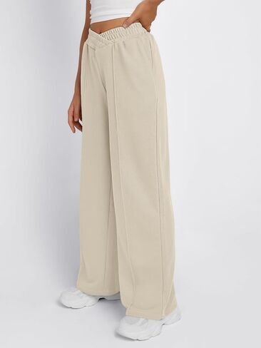 Trendy Queen Wide Leg Sweatpants Women Fashion High Waisted Baggy Flared Pants Loose Fit Athletic Joggers with Pockets in Saudi Arabia