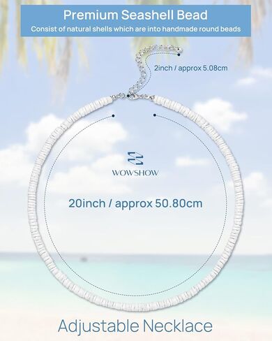 Wowshow Shell Necklace, Puka Shell Necklace for Men Women Seashell Choker Necklace Smooth Shell Chip Summer Necklace in Saudi Arabia