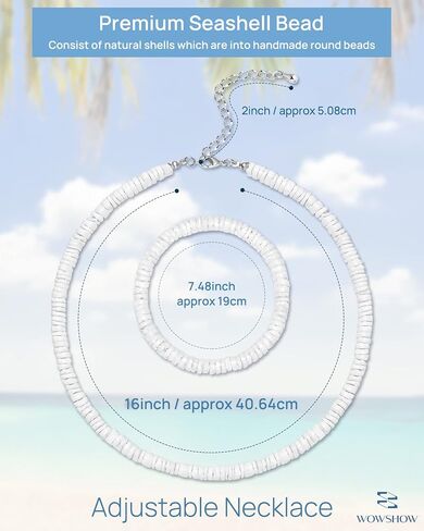 Wowshow Shell Necklace, Puka Shell Necklace for Men Women Seashell Choker Necklace Smooth Shell Chip Summer Necklace in Saudi Arabia