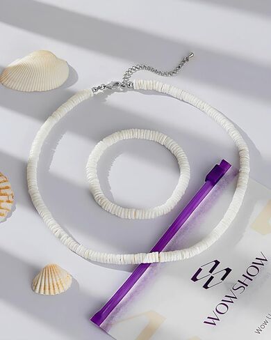 Wowshow Shell Necklace, Puka Shell Necklace for Men Women Seashell Choker Necklace Smooth Shell Chip Summer Necklace in Saudi Arabia