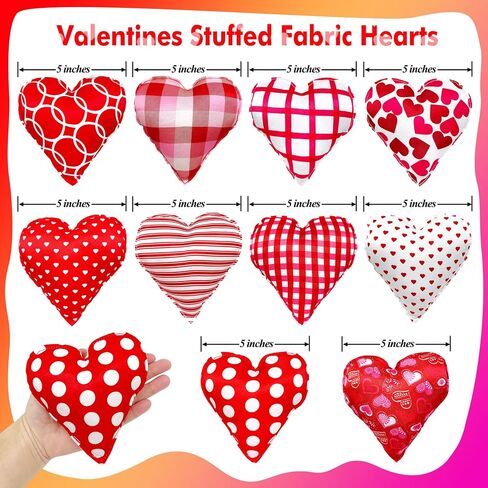YIXAXKAO 10 Pieces 5 Inches Valentines Stuffed Fabric Hearts Conversation Hearts Stuffed Plush Hearts Farmhouse Rustic Heart Ornaments Heart Decoration for Valentine’s Day Bowl Fillers in Saudi Arabia