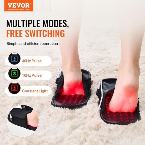 VEVOR Red Light Therapy for Foot, 660nm & 850nm Red Light Therapy Slipper with 240 LEDs & 10 Hz/40 Hz Pulse Mode, Double-Sided LED Light Therapy Shoe for Foot Toe Instep Sole Pain Relief, Muscle Relax in Kuwait
