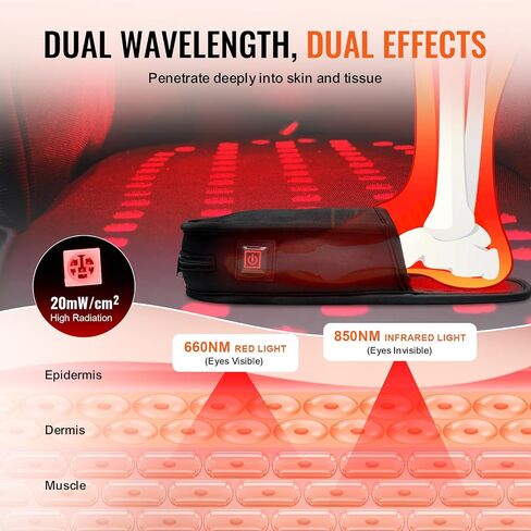 VEVOR Red Light Therapy for Foot, 660nm & 850nm Red Light Therapy Slipper with 240 LEDs & 10 Hz/40 Hz Pulse Mode, Double-Sided LED Light Therapy Shoe for Foot Toe Instep Sole Pain Relief, Muscle Relax in Kuwait