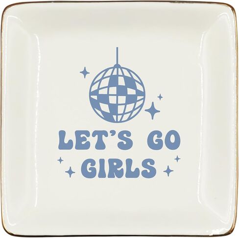 WODMIS Western Cowgirl Ceramic Jewelry Tray Dish, Pink Cowgirls Jewelry Plate, Let's Go Girls Preppy Cowgirls Disco Ball Ring Trinket Dish, Cowgirl Birthday Gift For Women Girls Cowgirls in Kuwait