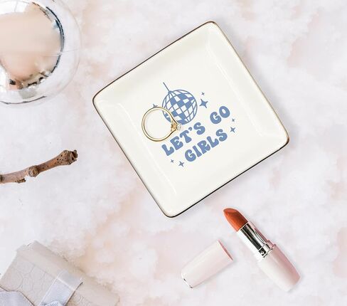 WODMIS Western Cowgirl Ceramic Jewelry Tray Dish, Pink Cowgirls Jewelry Plate, Let's Go Girls Preppy Cowgirls Disco Ball Ring Trinket Dish, Cowgirl Birthday Gift For Women Girls Cowgirls in Kuwait