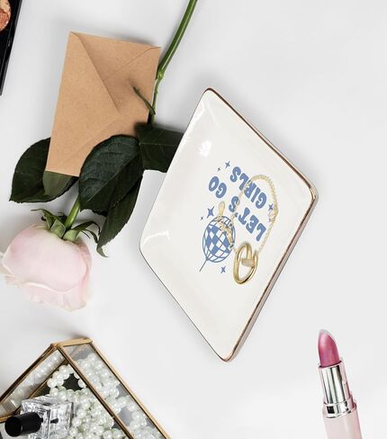 WODMIS Western Cowgirl Ceramic Jewelry Tray Dish, Pink Cowgirls Jewelry Plate, Let's Go Girls Preppy Cowgirls Disco Ball Ring Trinket Dish, Cowgirl Birthday Gift For Women Girls Cowgirls in Kuwait