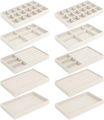 10 Pack Jewelry Trays for Drawers,Stackable Jewelry Drawer Organizers Storage Display,Velvet Jewelry Organizer Inserts Drawers Ring Earring Holder,Perfect Women Gifts Fit in Wardrobe Dresser in Saudi Arabia