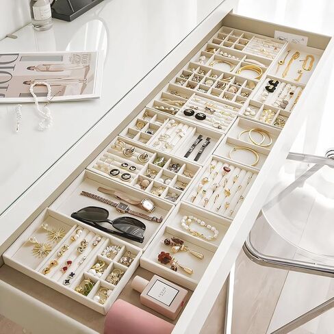 10 Pack Jewelry Trays for Drawers,Stackable Jewelry Drawer Organizers Storage Display,Velvet Jewelry Organizer Inserts Drawers Ring Earring Holder,Perfect Women Gifts Fit in Wardrobe Dresser in Saudi Arabia