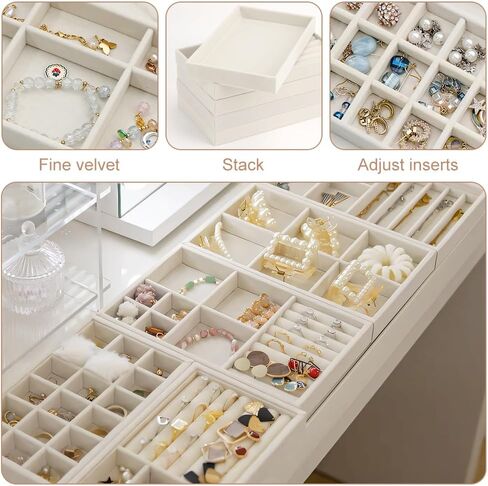 10 Pack Jewelry Trays for Drawers,Stackable Jewelry Drawer Organizers Storage Display,Velvet Jewelry Organizer Inserts Drawers Ring Earring Holder,Perfect Women Gifts Fit in Wardrobe Dresser in Saudi Arabia