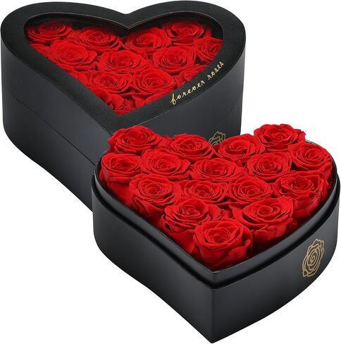16-Piece Forever Roses, Heart-Shaped Box with a Curved Design, Forever Flowers, Grade A Quality-Preserved Roses, Preserved Flowers, Beautiful Rose for Christmas Mothers Day & Valentines Day in Saudi Arabia