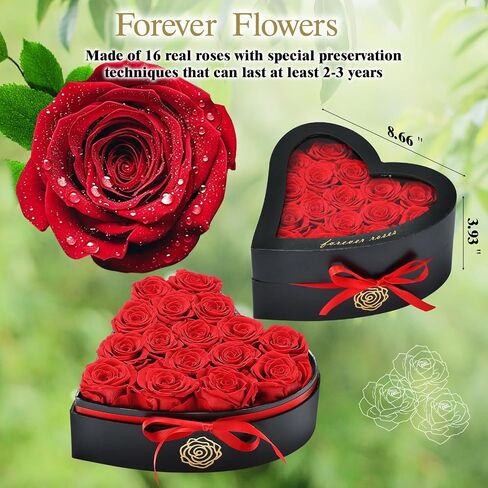16-Piece Forever Roses, Heart-Shaped Box with a Curved Design, Forever Flowers, Grade A Quality-Preserved Roses, Preserved Flowers, Beautiful Rose for Christmas Mothers Day & Valentines Day in Saudi Arabia