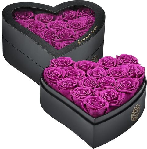 16-Piece Forever Roses, Heart-Shaped Box with a Curved Design, Forever Flowers, Grade A Quality-Preserved Roses, Preserved Flowers, Beautiful Rose for Christmas Mothers Day & Valentines Day in Saudi Arabia