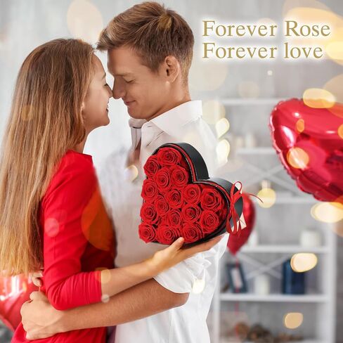 16-Piece Forever Roses, Heart-Shaped Box with a Curved Design, Forever Flowers, Grade A Quality-Preserved Roses, Preserved Flowers, Beautiful Rose for Christmas Mothers Day & Valentines Day in Saudi Arabia