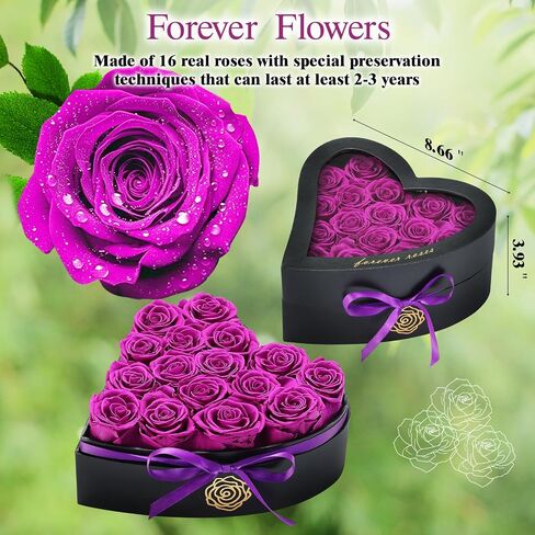 16-Piece Forever Roses, Heart-Shaped Box with a Curved Design, Forever Flowers, Grade A Quality-Preserved Roses, Preserved Flowers, Beautiful Rose for Christmas Mothers Day & Valentines Day in Saudi Arabia