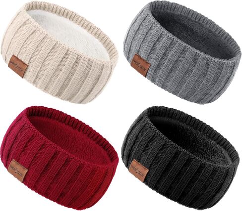 DRESHOW Women Soft Stretch Winter Headbands Fuzzy Fleece Lined Ear Warmer Knit Thick Warm Crochet Headband Winter Accessories in Kuwait