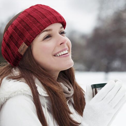 DRESHOW Women Soft Stretch Winter Headbands Fuzzy Fleece Lined Ear Warmer Knit Thick Warm Crochet Headband Winter Accessories in Kuwait